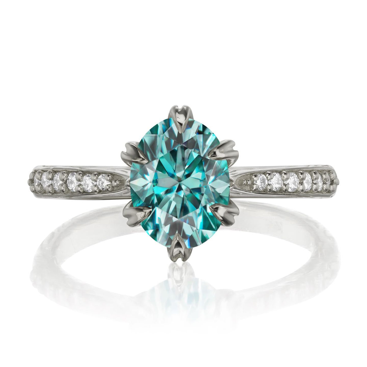 ・LAYLA・Oval Aqua-Teal Iconic™ Moissanite, Twig Textured Diamond Band (1.5ct Center)