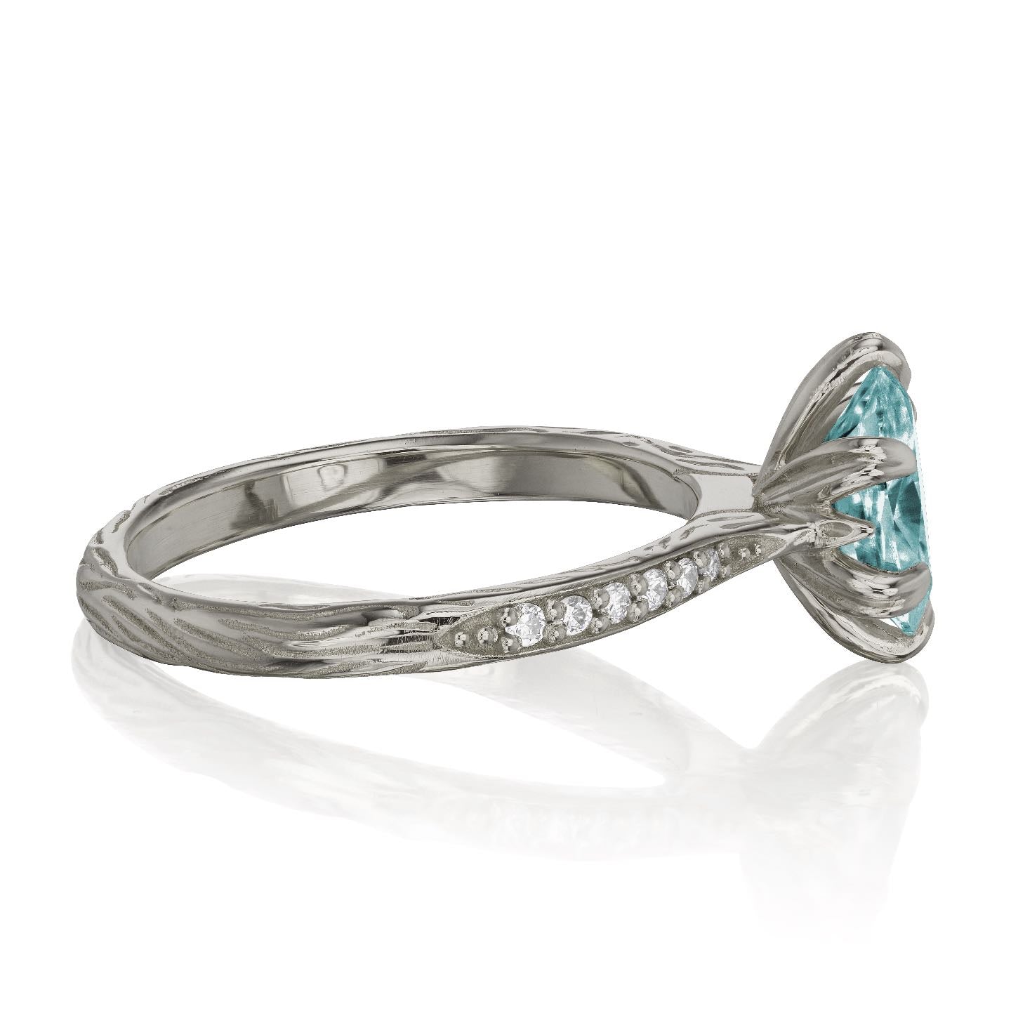 ・LAYLA・Oval Aqua-Teal Iconic™ Moissanite, Twig Textured Diamond Band (1.5ct Center)