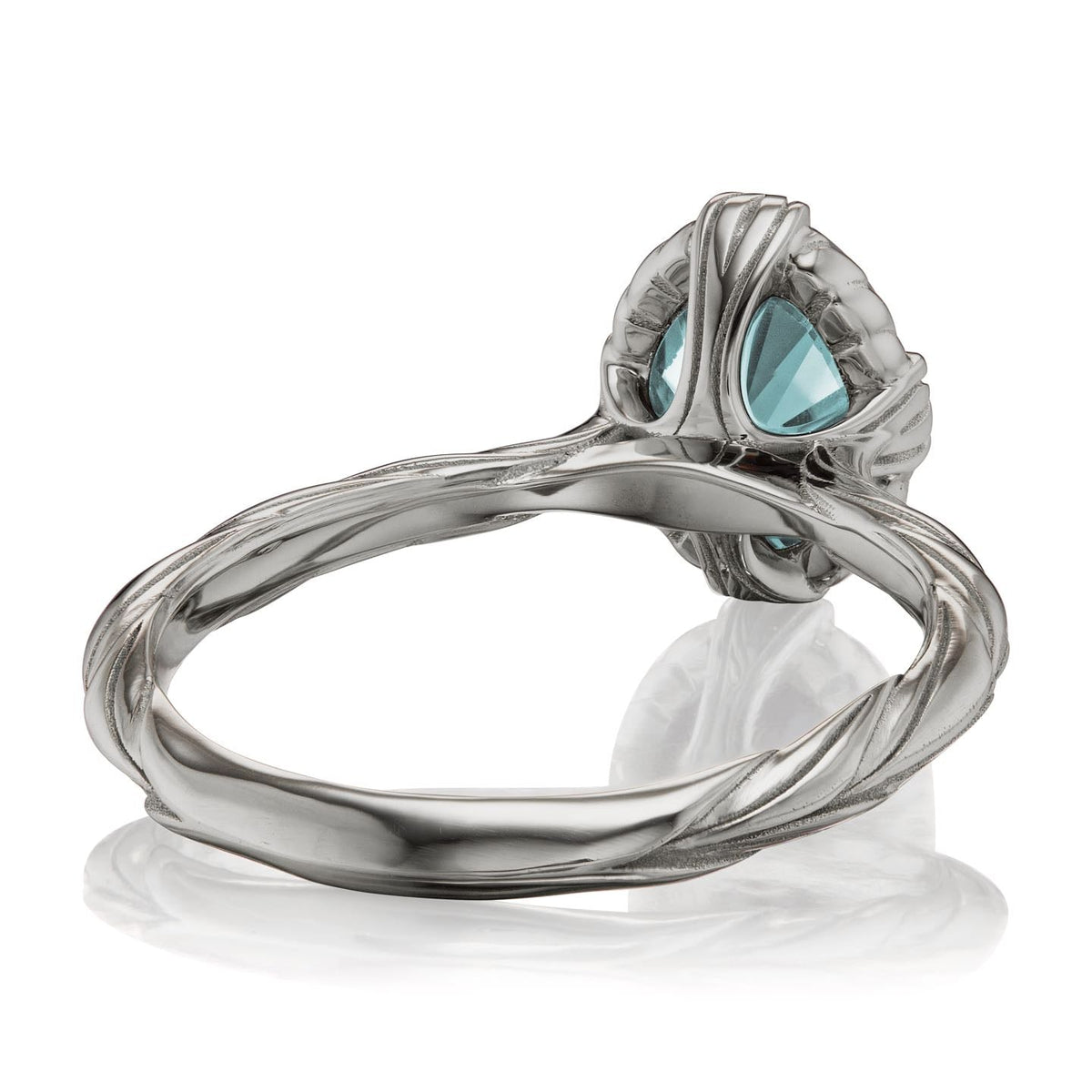 ・OLIVIA・Oval Aqua-Teal Iconic™ Moissanite, Willow Leaf Band (1.5ct)