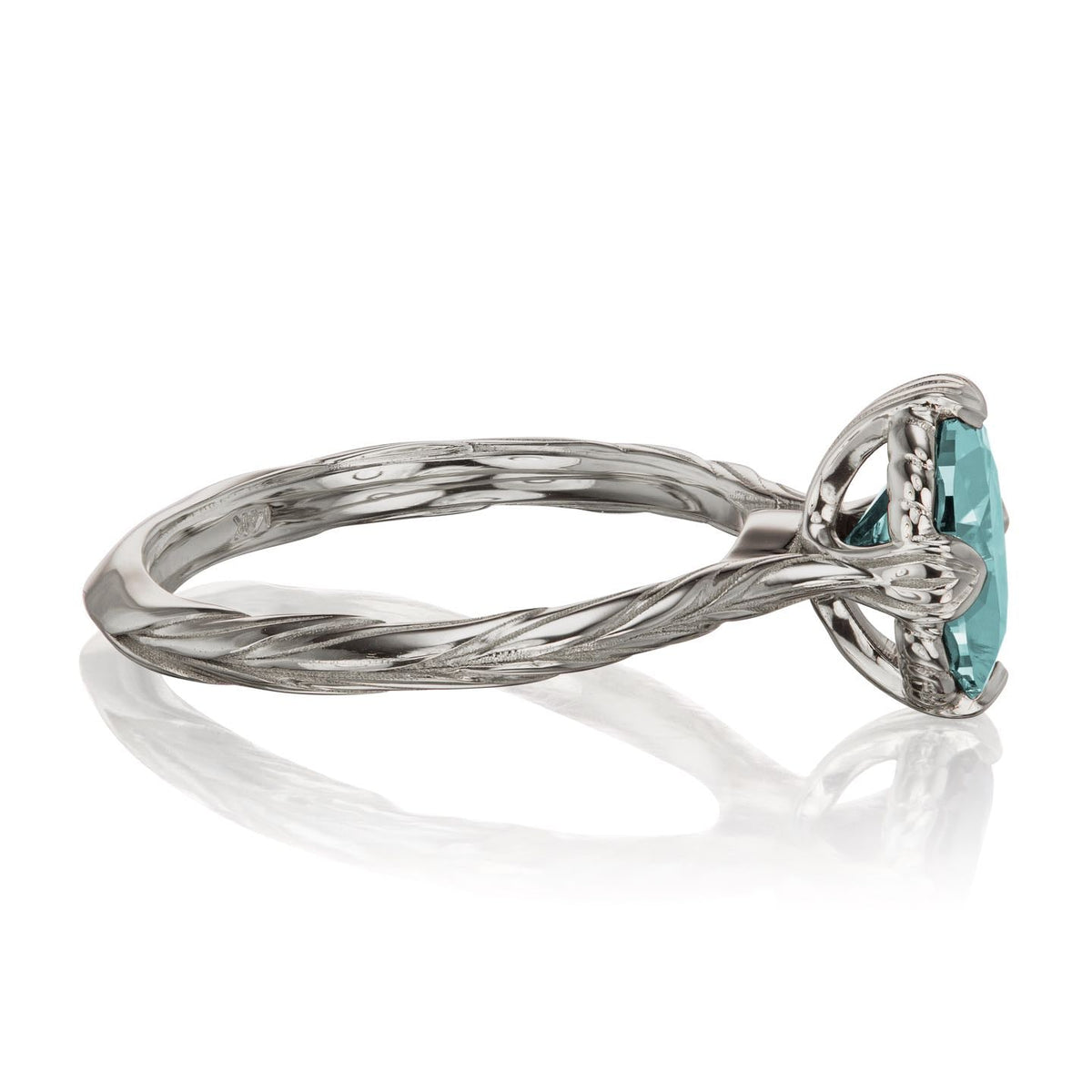 ・OLIVIA・Oval Aqua-Teal Iconic™ Moissanite, Willow Leaf Band (1.5ct)