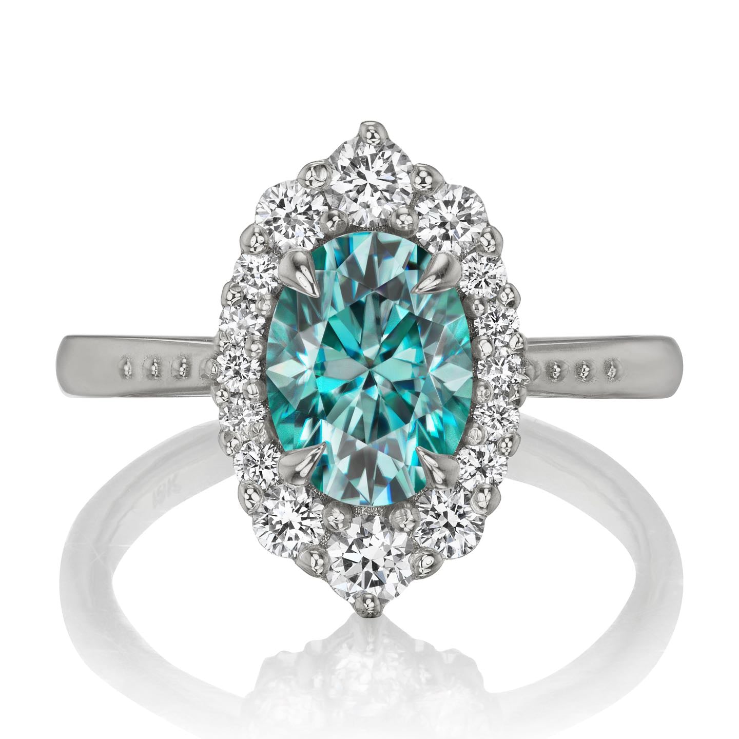 ・SOFIA・Oval Aqua-Teal Iconic™ Moissanite Center, Diamond Halo (1.93ctw+)