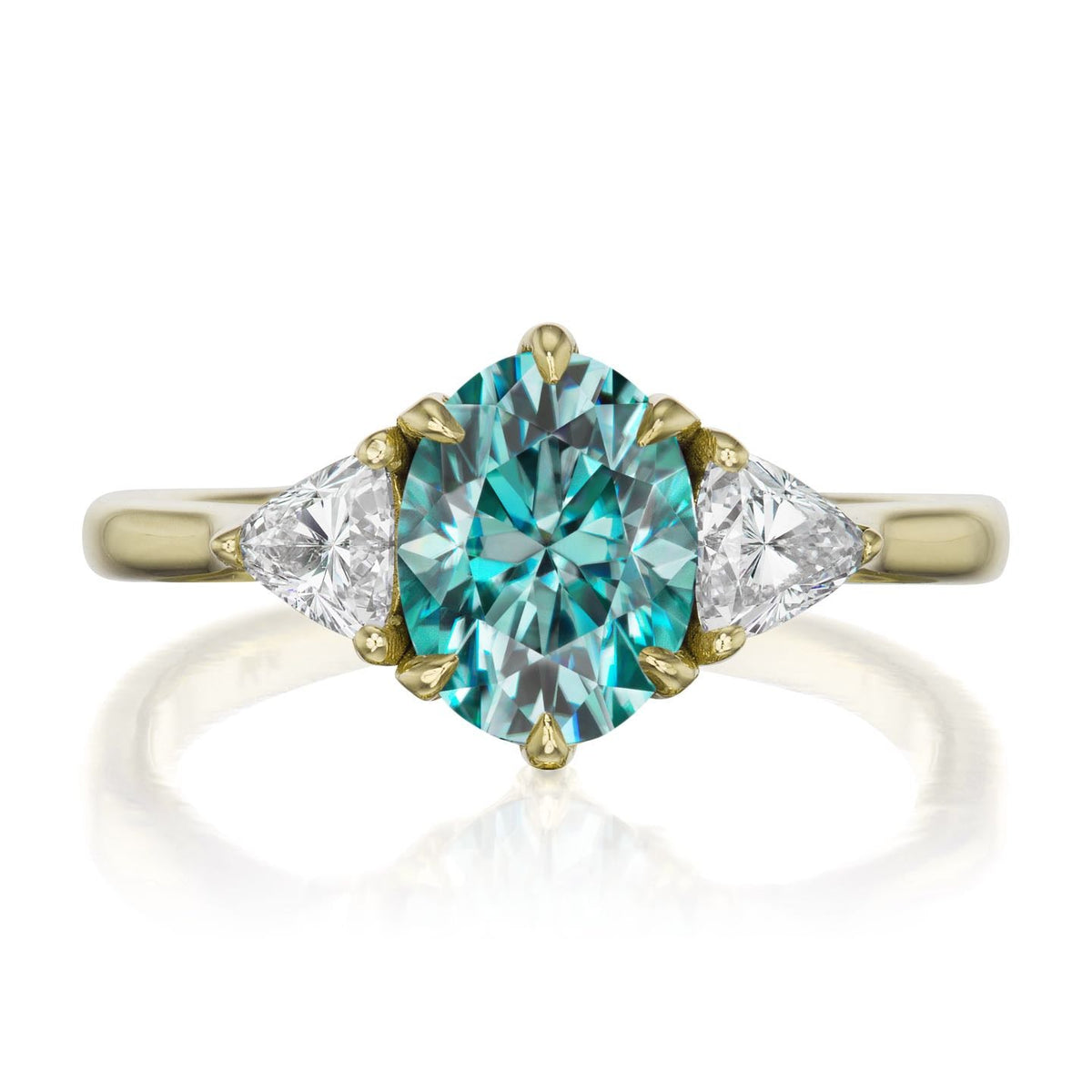 ・JUNO・Oval Aqua-Teal Iconic™ Moissanite Center, Trillion Diamonds (1.92ctw)