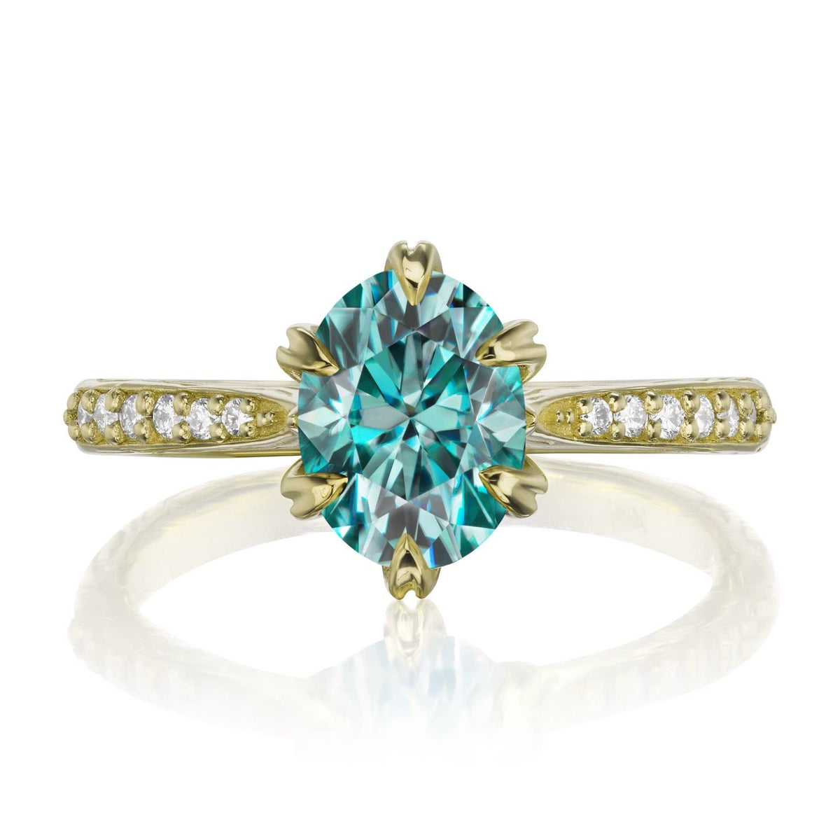 ・LAYLA・Oval Aqua-Teal Iconic™ Moissanite, Twig Textured Diamond Band (1.5ct Center)