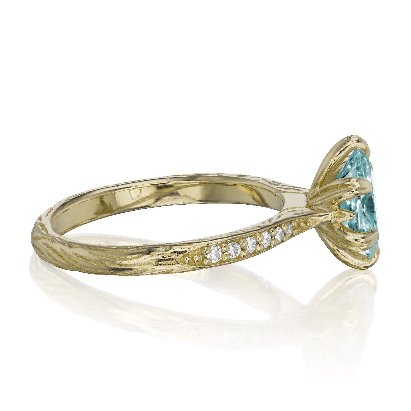 ・LAYLA・Oval Aqua-Teal Iconic™ Moissanite, Twig Textured Diamond Band (1.5ct Center)