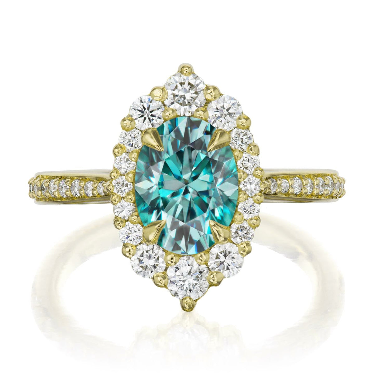 ・SOFIA・Oval Aqua-Teal Iconic™ Moissanite Center, Diamond Halo (1.93ctw+)