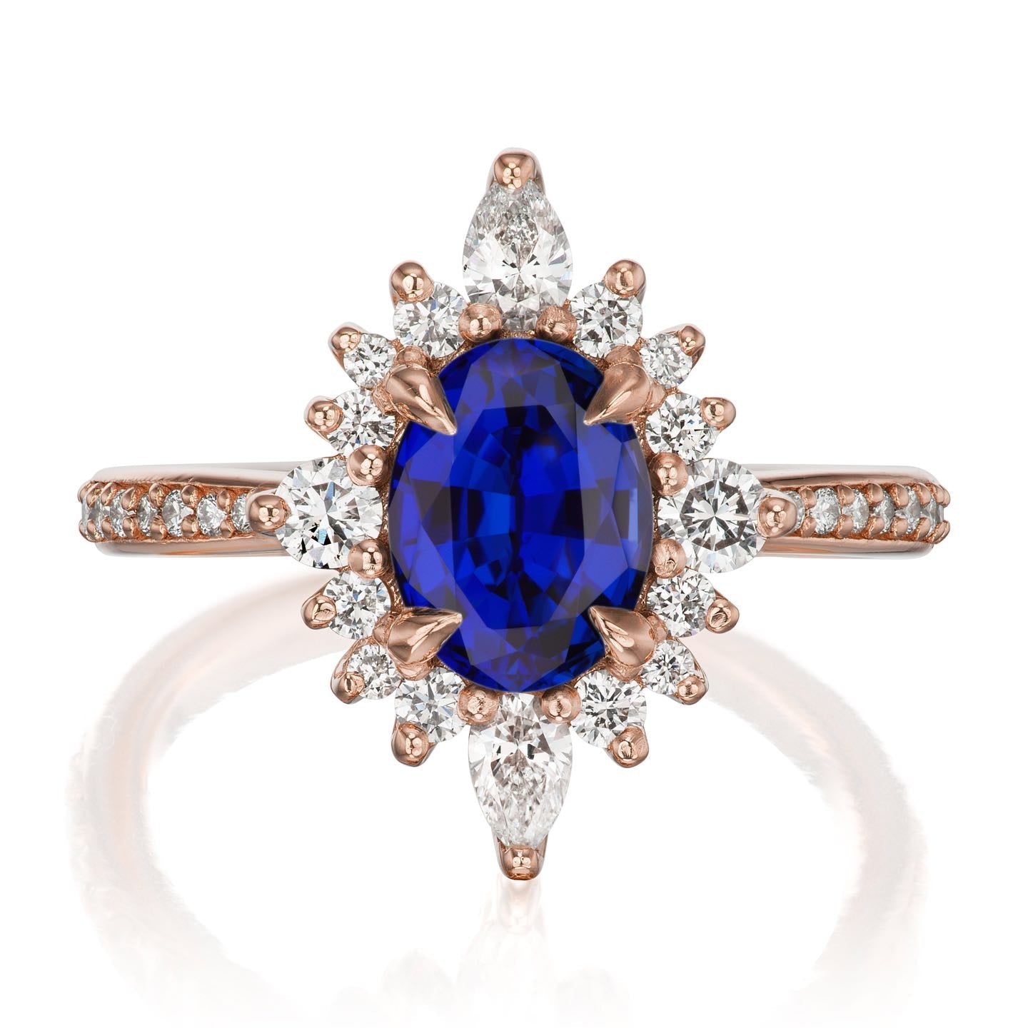 ・ANIKA・Oval Blue Sapphire Center, Diamond Halo (2.23ctw+)