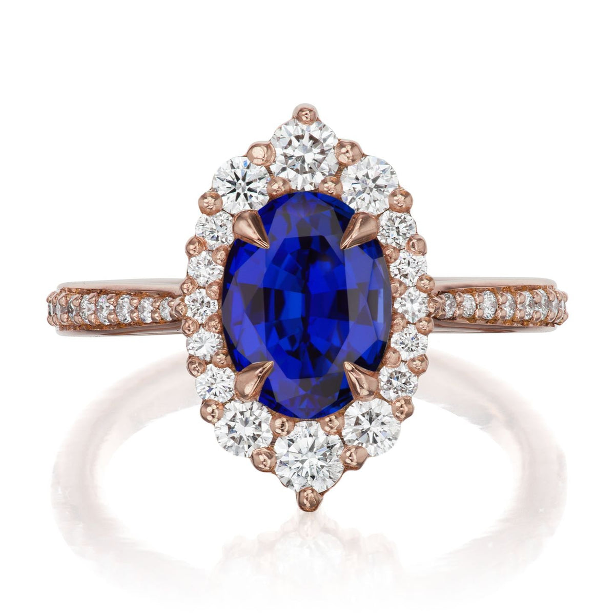 ・SOFIA・Oval Blue Sapphire Center, Diamond Halo (2.18ctw+)