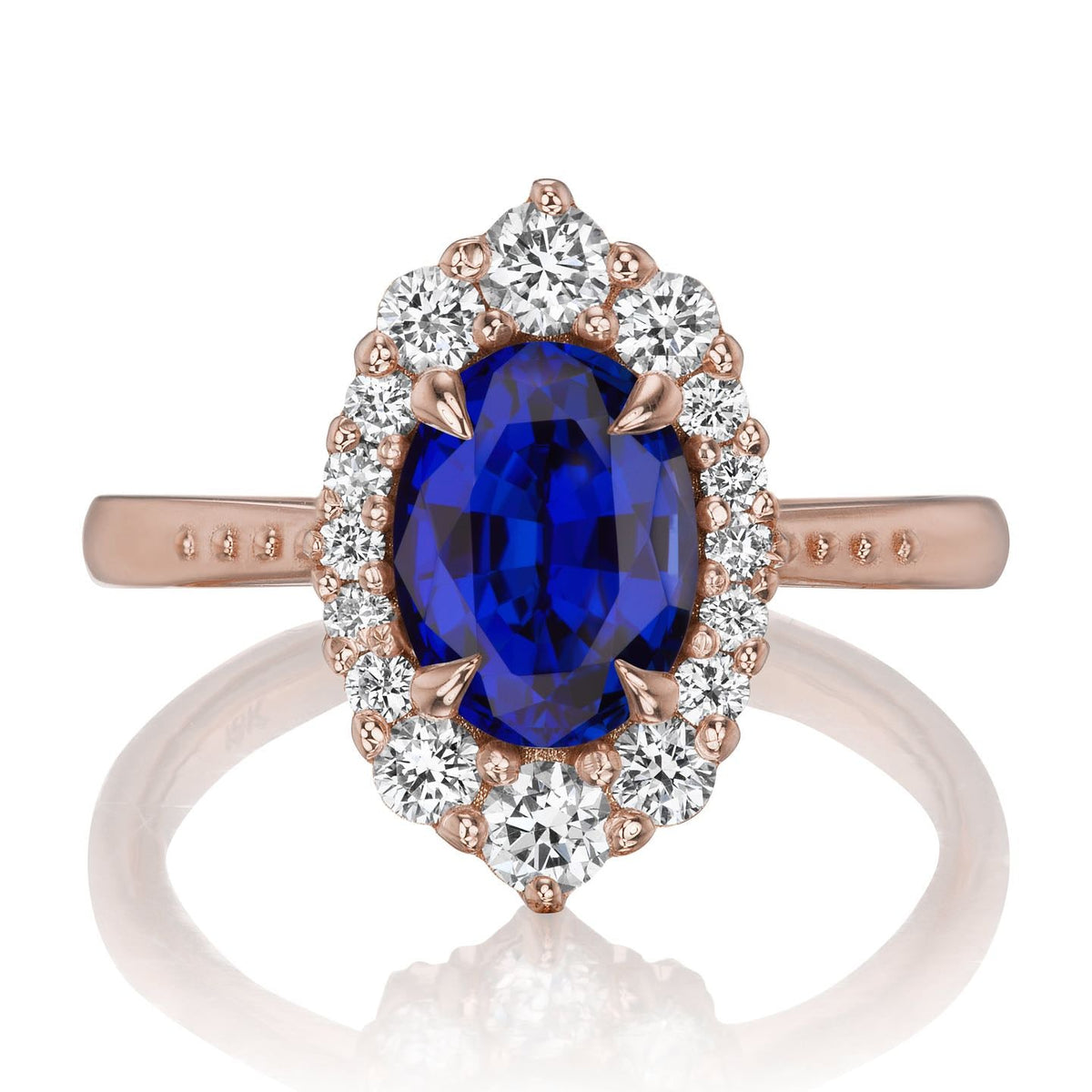 ・SOFIA・Oval Blue Sapphire Center, Diamond Halo (2.18ctw+)