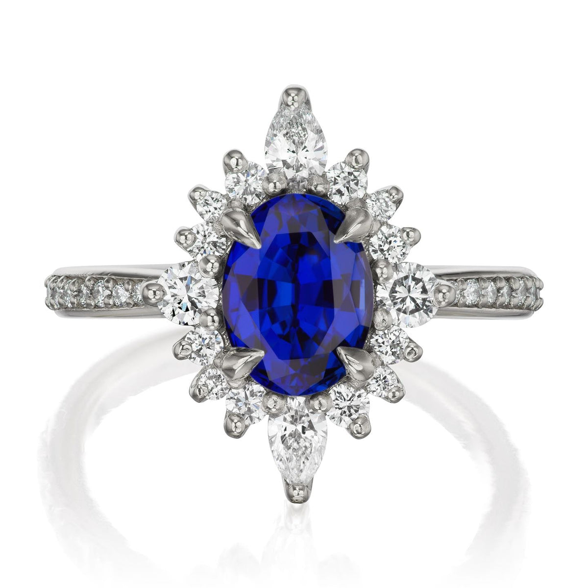 ・ANIKA・Oval Blue Sapphire Center, Diamond Halo (2.23ctw+)