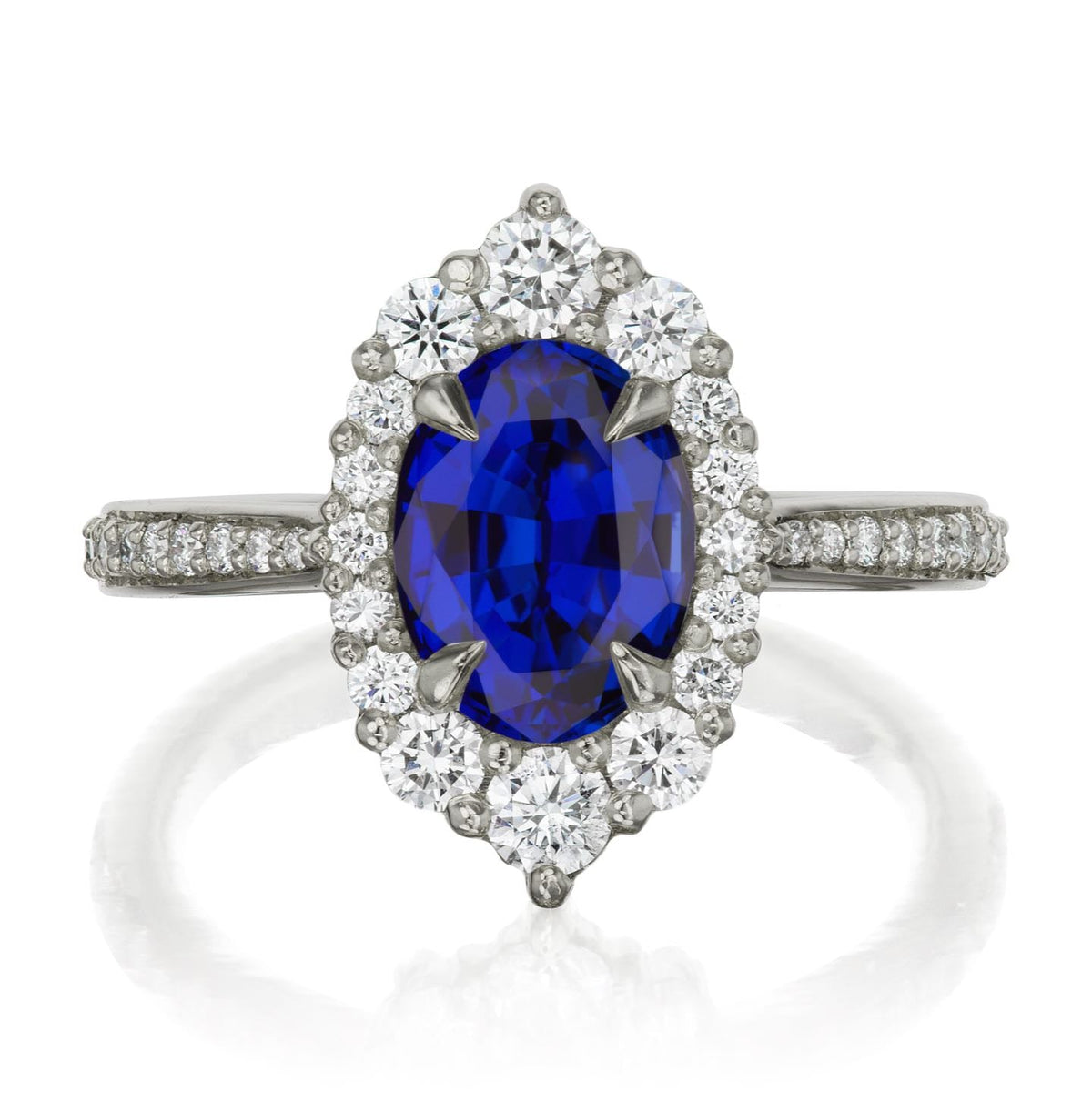 ・SOFIA・Oval Blue Sapphire Center, Diamond Halo (2.18ctw+)