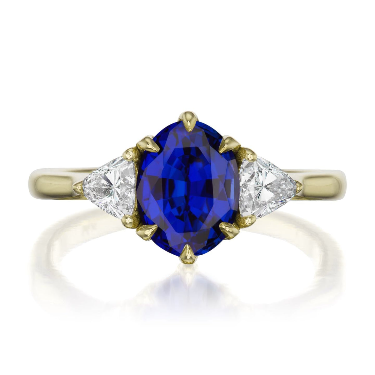 ・JUNO・Oval Blue Sapphire Center, Trillion Diamonds (2.17ctw)