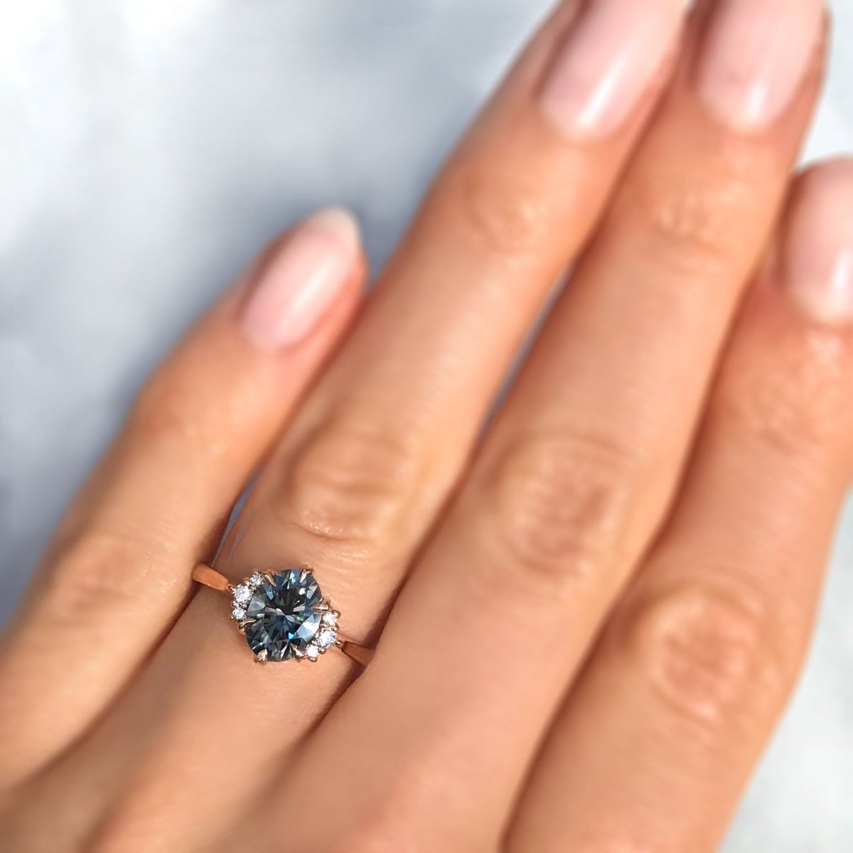 ・DEMI・Oval Iconic™ Grey Moissanite Center, Diamond Accents (1.5ct Center, Ready to Ship)