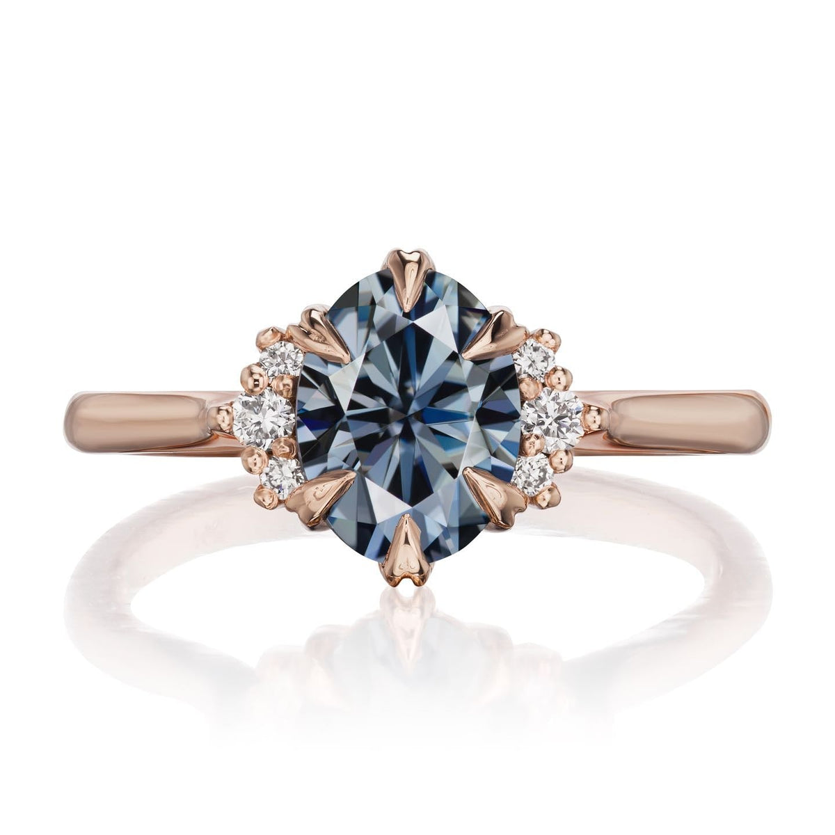 ・DEMI・Oval Iconic™ Grey Moissanite Center, Diamond Accents (1.5ct Center, Ready to Ship)