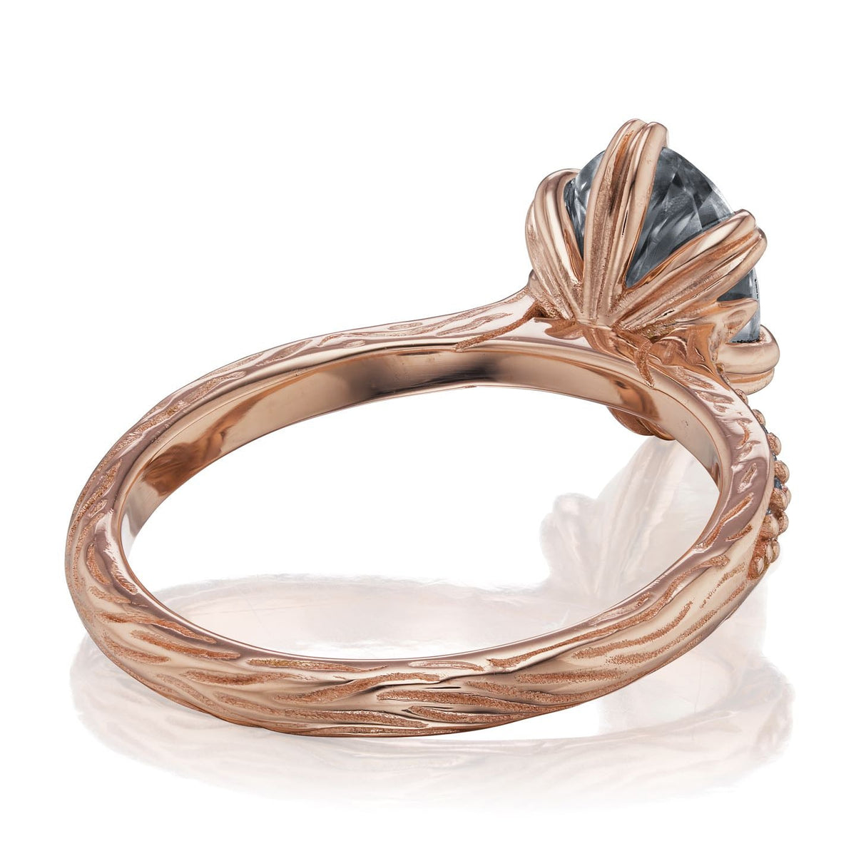 ・LAYLA・Oval Iconic™ Grey Moissanite Center, Twig Textured Diamond Band (1.5ct Center)