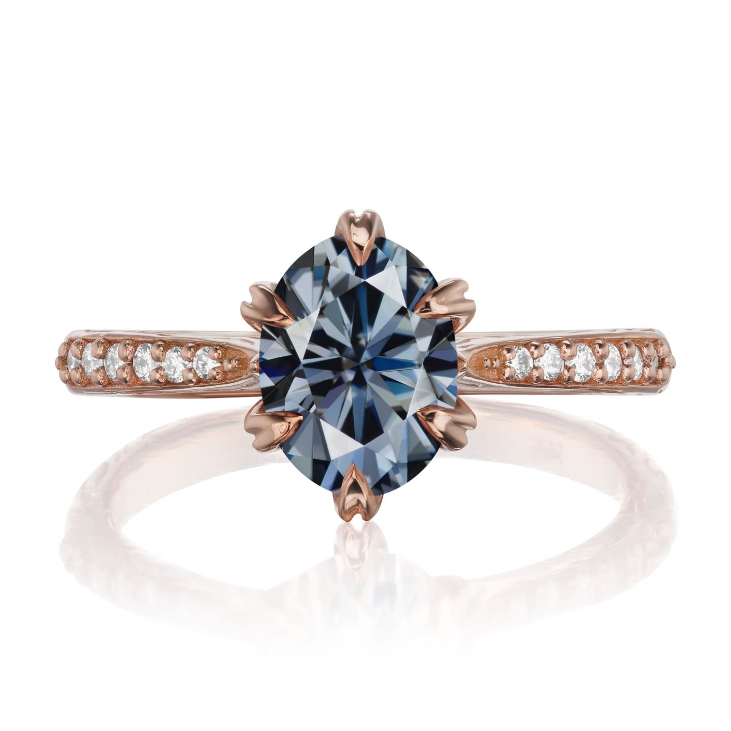 ・LAYLA・Oval Iconic™ Grey Moissanite Center, Twig Textured Diamond Band (1.5ct Center)