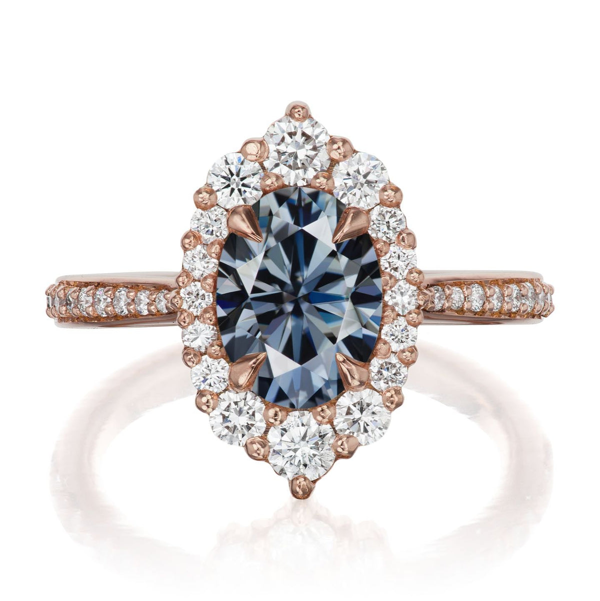 ・SOFIA・Oval Iconic™ Grey Moissanite Center, Diamond Halo (1.93ctw+)