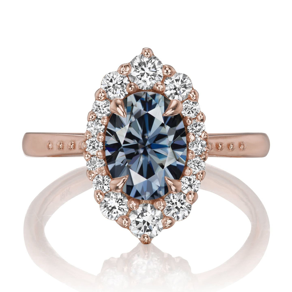 ・SOFIA・Oval Iconic™ Grey Moissanite Center, Diamond Halo (1.93ctw+)