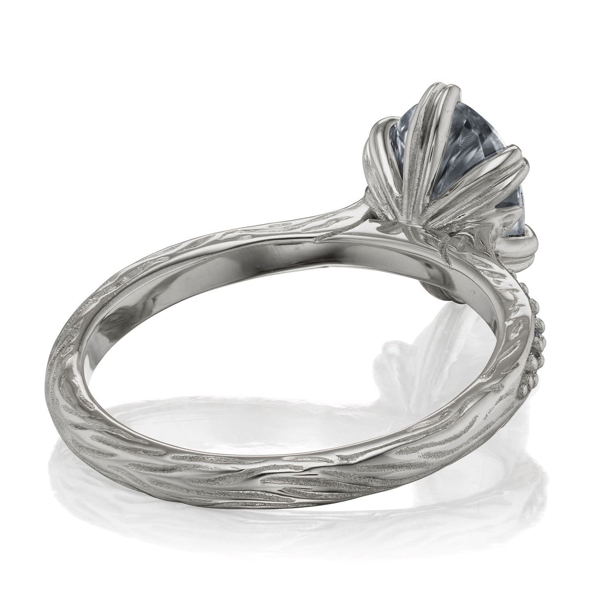 ・LAYLA・Oval Iconic™ Grey Moissanite Center, Twig Textured Diamond Band (1.5ct Center)