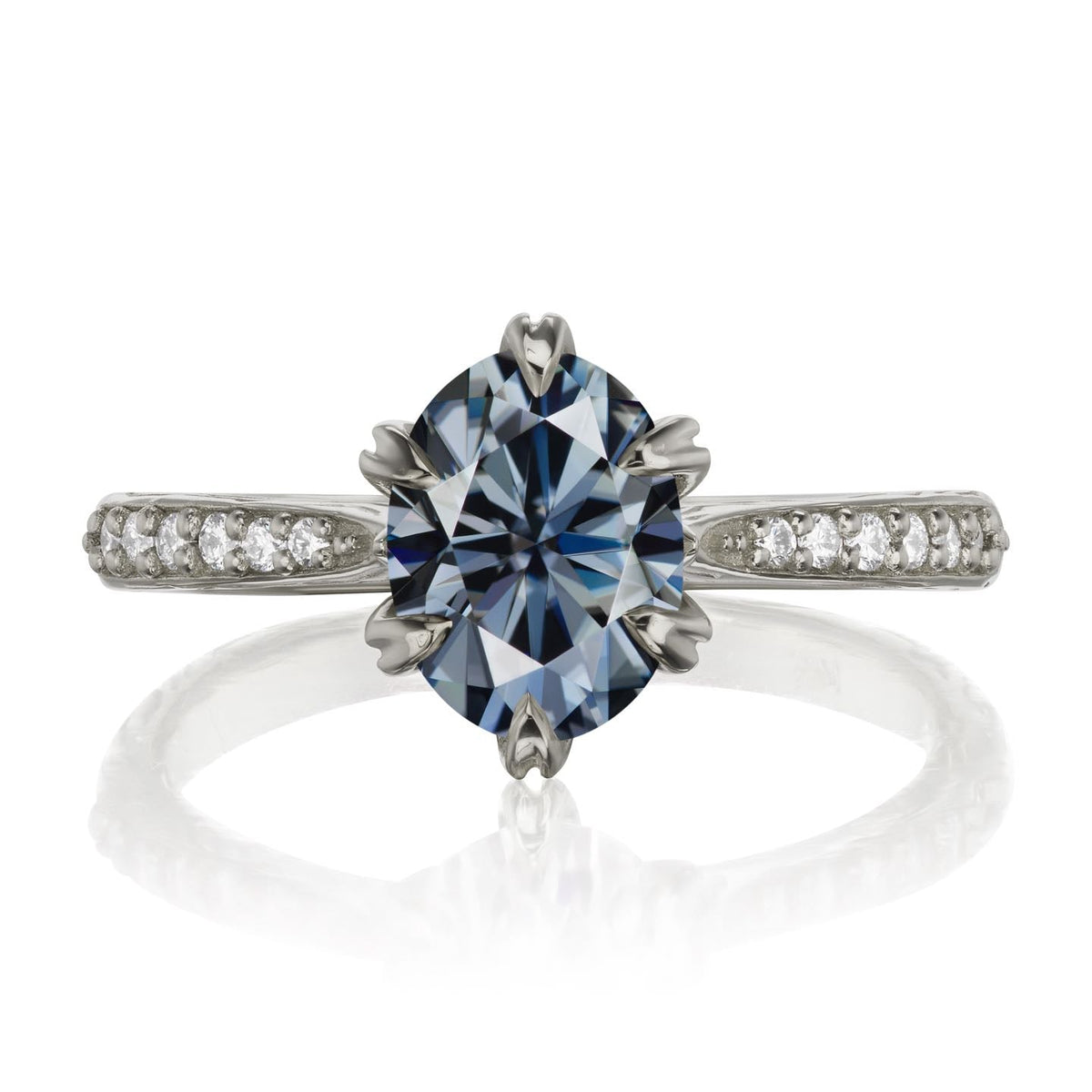 ・LAYLA・Oval Iconic™ Grey Moissanite Center, Twig Textured Diamond Band (1.5ct Center)
