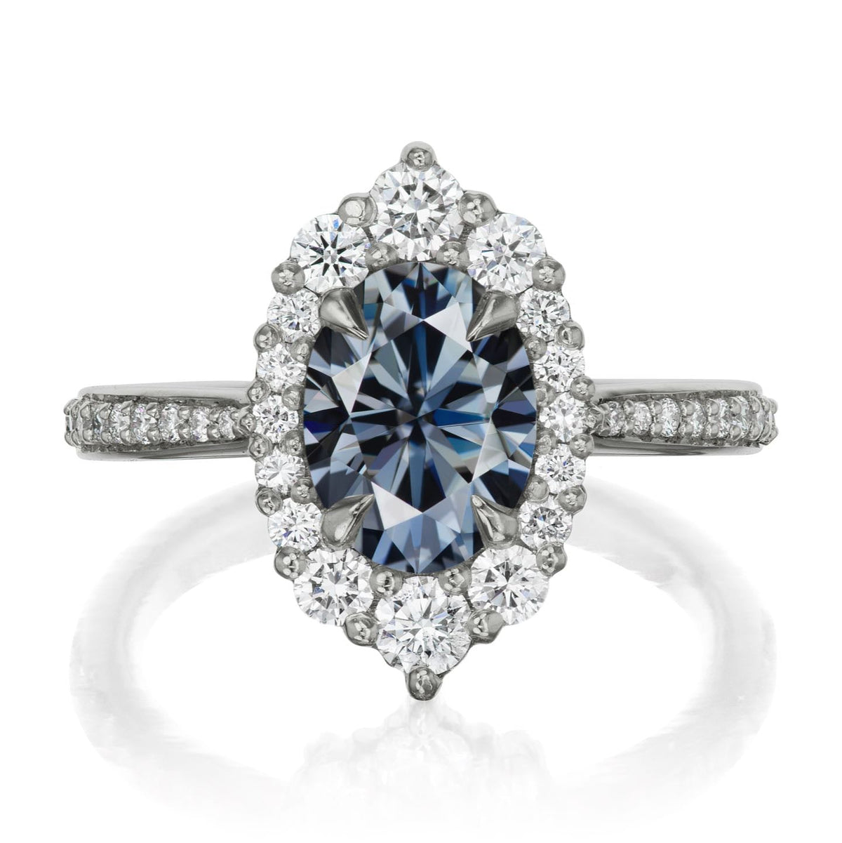 ・SOFIA・Oval Iconic™ Grey Moissanite Center, Diamond Halo (1.93ctw+)