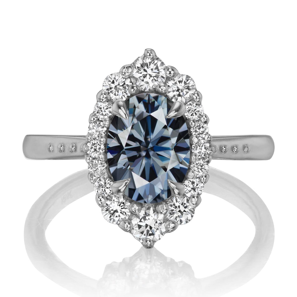 ・SOFIA・Oval Iconic™ Grey Moissanite Center, Diamond Halo (1.93ctw+)