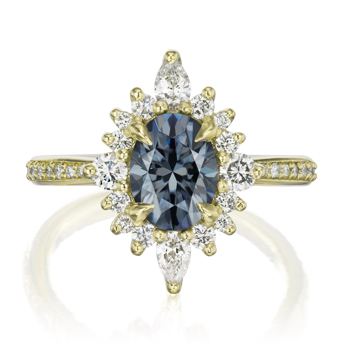 ・ANIKA・Oval Iconic™ Grey Moissanite Center, Diamond Halo (1.98ctw+)