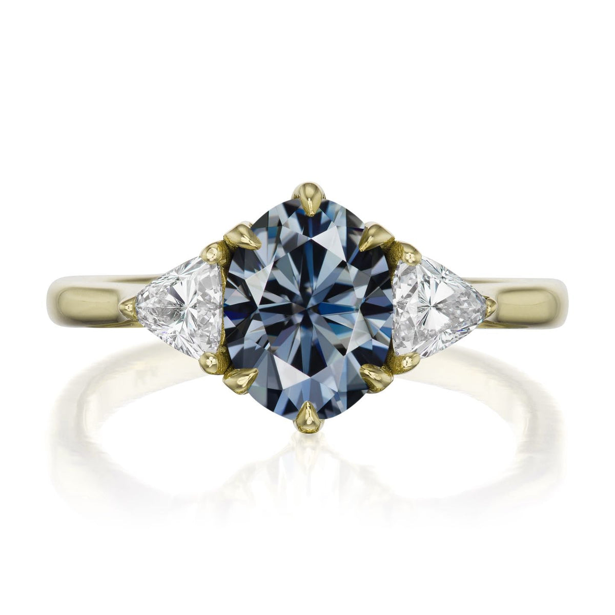 ・JUNO・Oval Iconic™ Dark Grey Moissanite Center, Trillion Diamonds (1.92ctw)