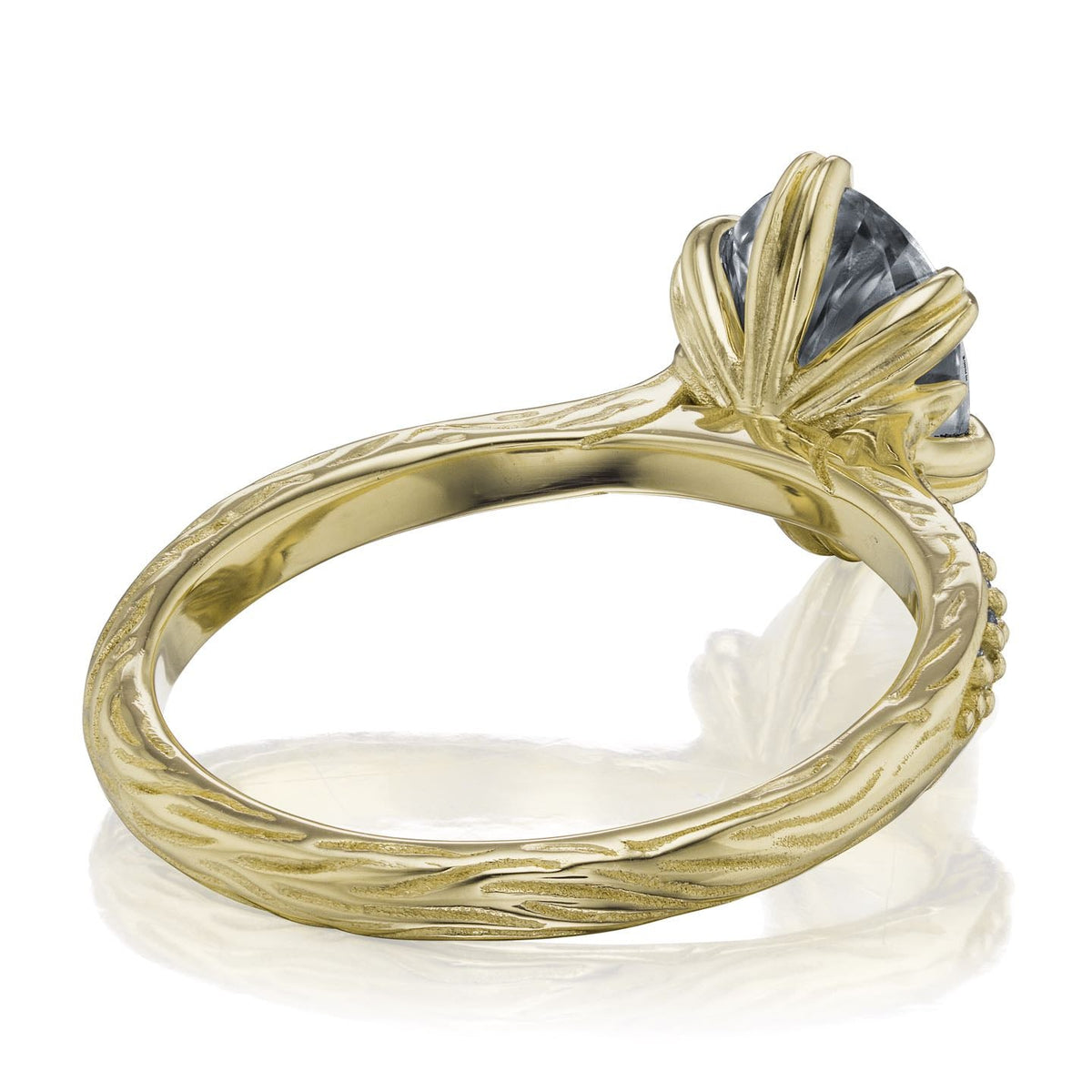 ・LAYLA・Oval Iconic™ Grey Moissanite Center, Twig Textured Diamond Band (1.5ct Center)