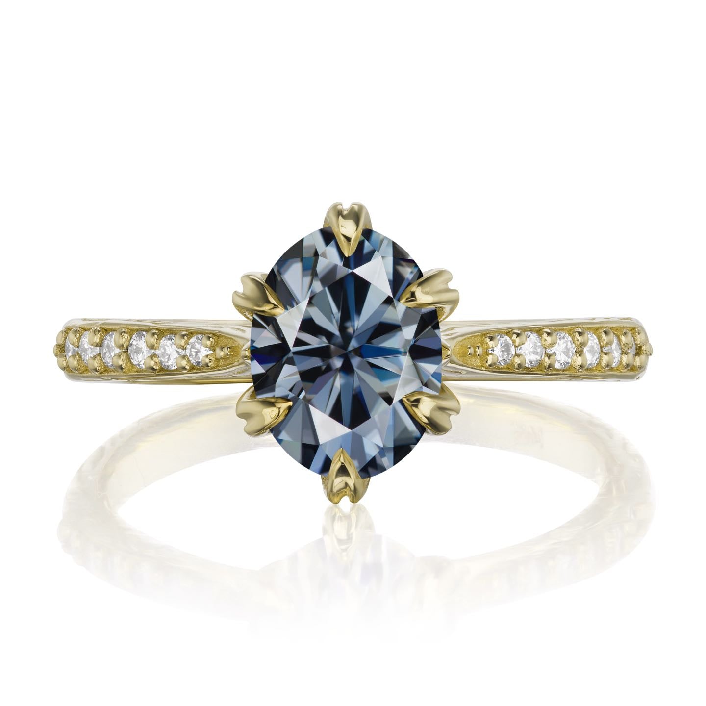 ・LAYLA・Oval Iconic™ Grey Moissanite Center, Twig Textured Diamond Band (1.5ct Center)