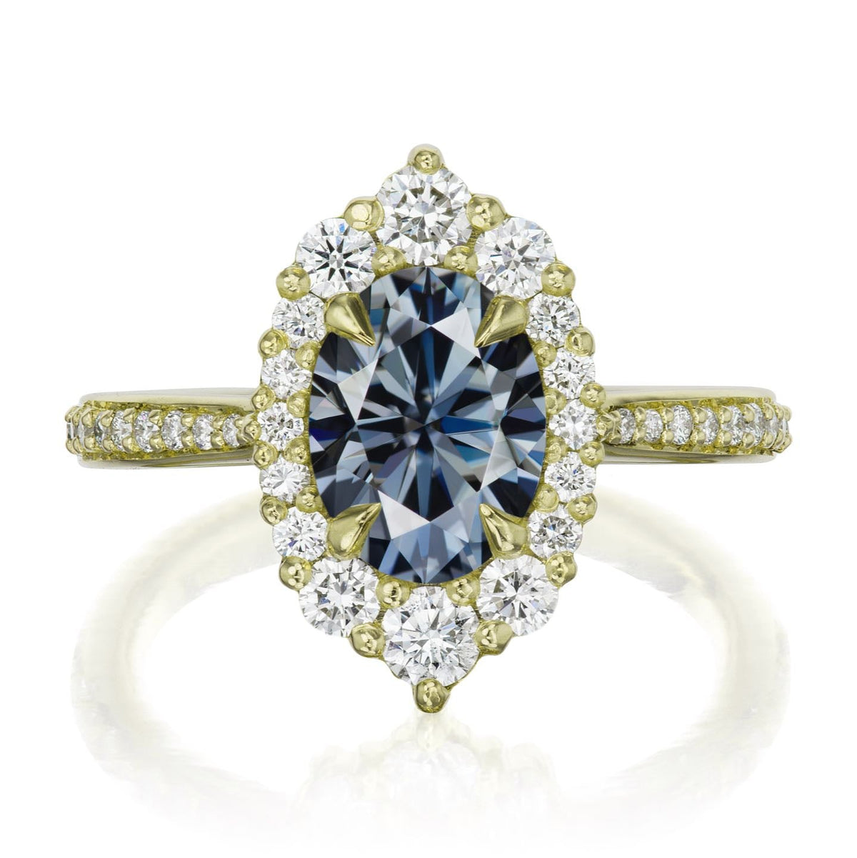 ・SOFIA・Oval Iconic™ Grey Moissanite Center, Diamond Halo (1.93ctw+)