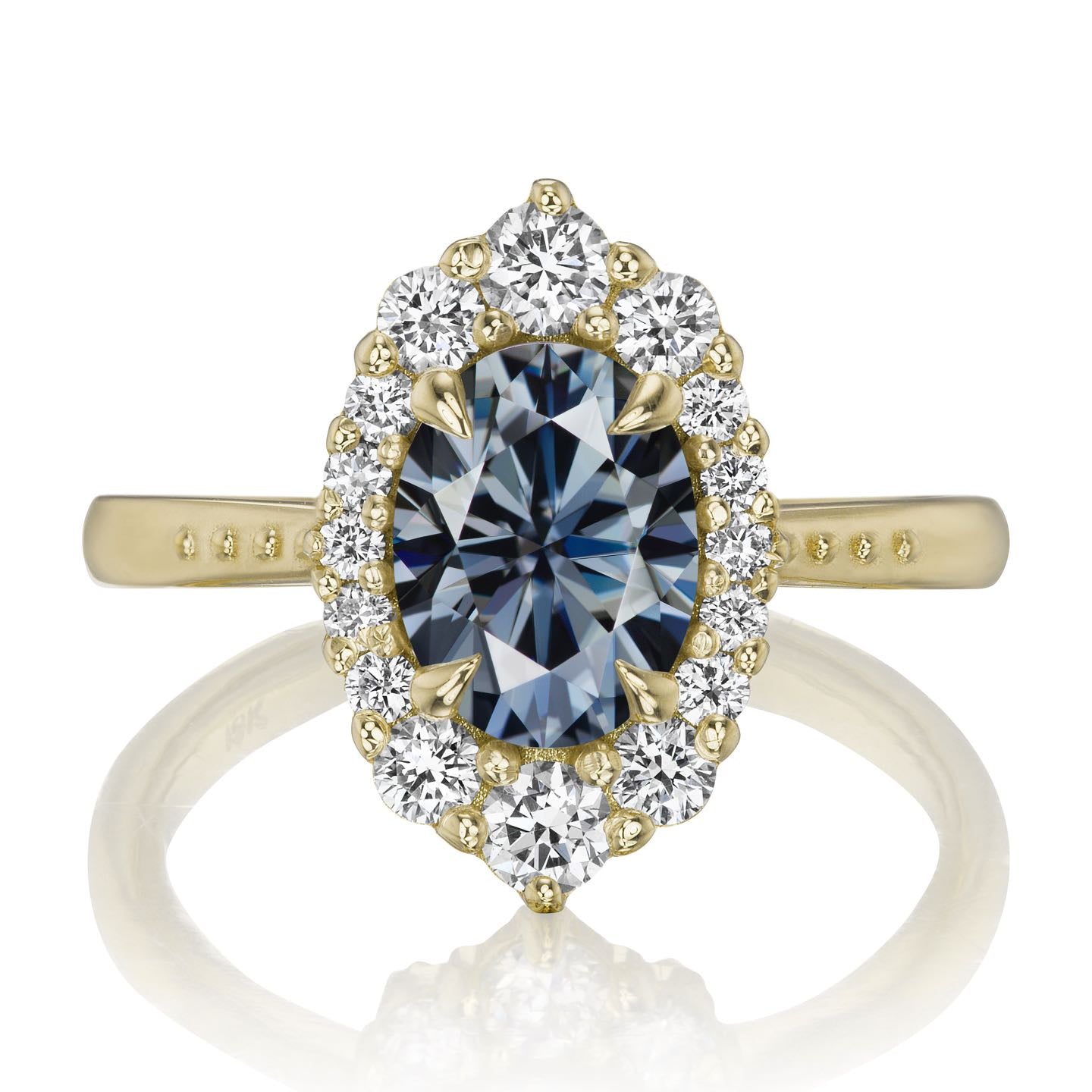・SOFIA・Oval Iconic™ Grey Moissanite Center, Diamond Halo (1.93ctw+)