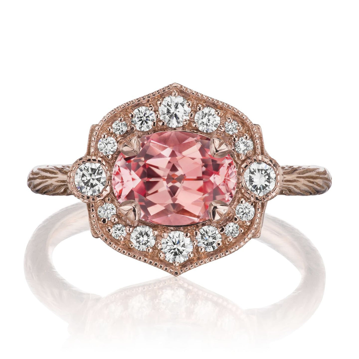 ・LILLIAN・Oval Peach Sapphire Center, Diamond Halo (2.11ctw)