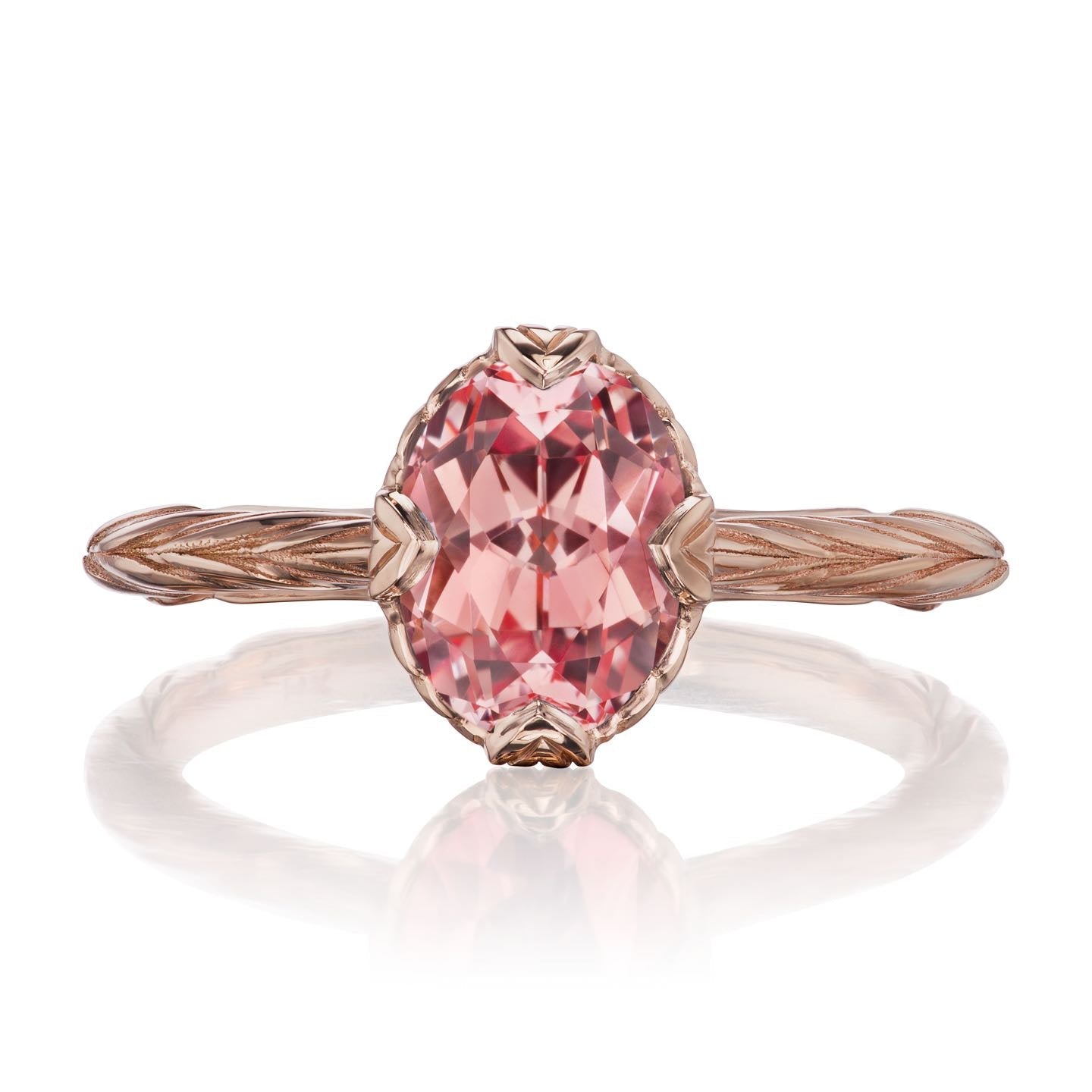 ・OLIVIA・Oval Peach Sapphire, Willow Leaf Band, 1.75ct