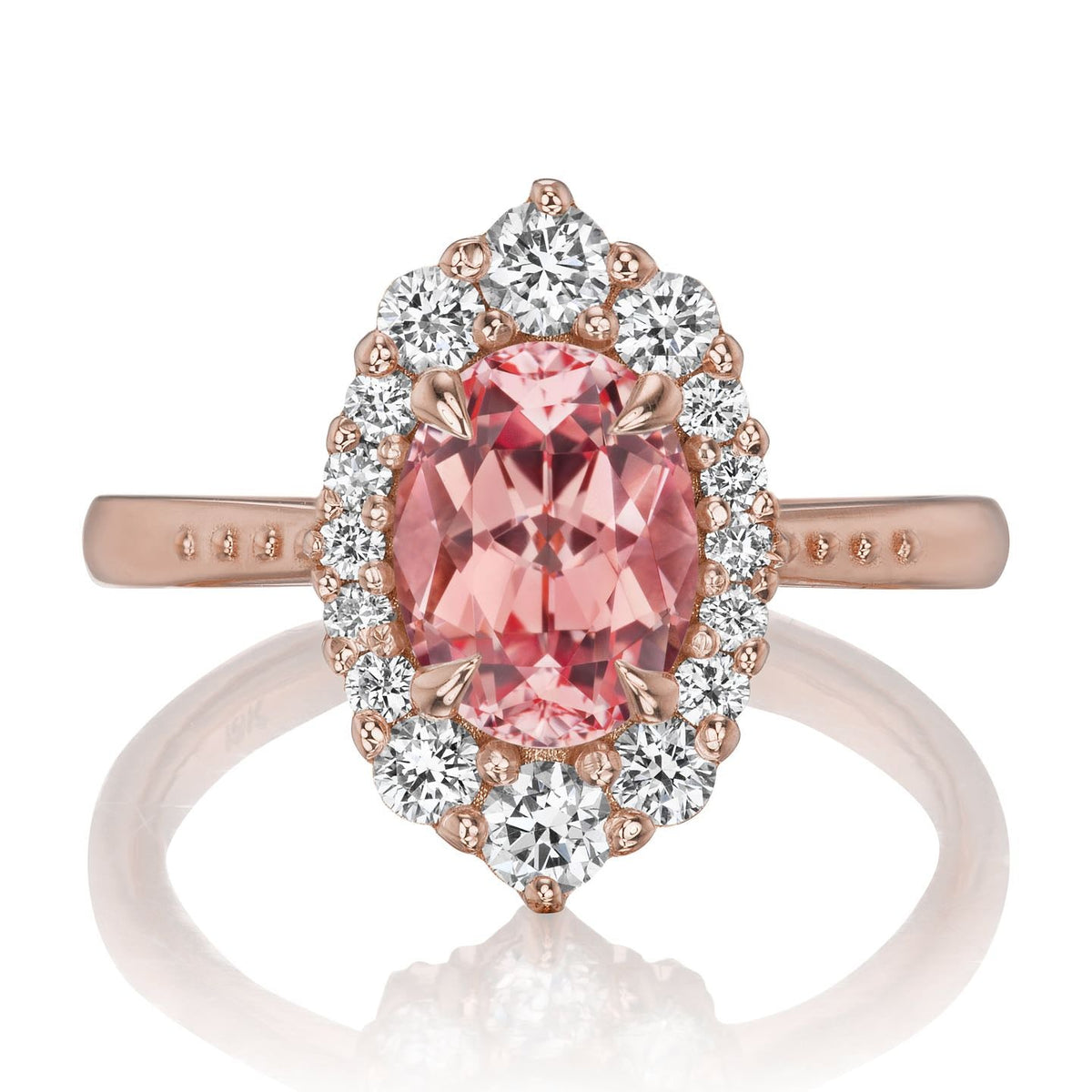 ・SOFIA・Oval Peach Sapphire Center, Diamond Halo (2.18ctw+)