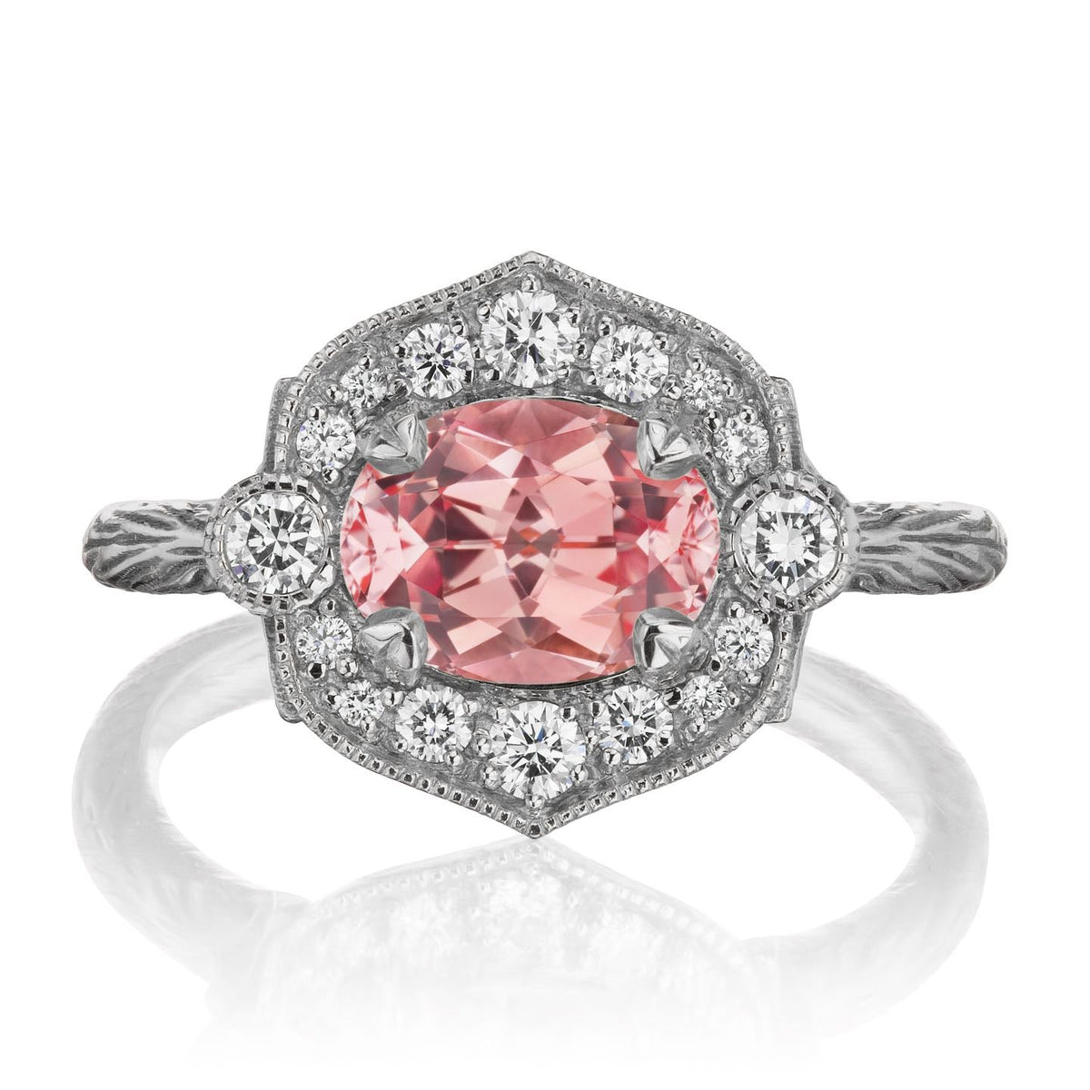 ・LILLIAN・Oval Peach Sapphire Center, Diamond Halo (2.11ctw)