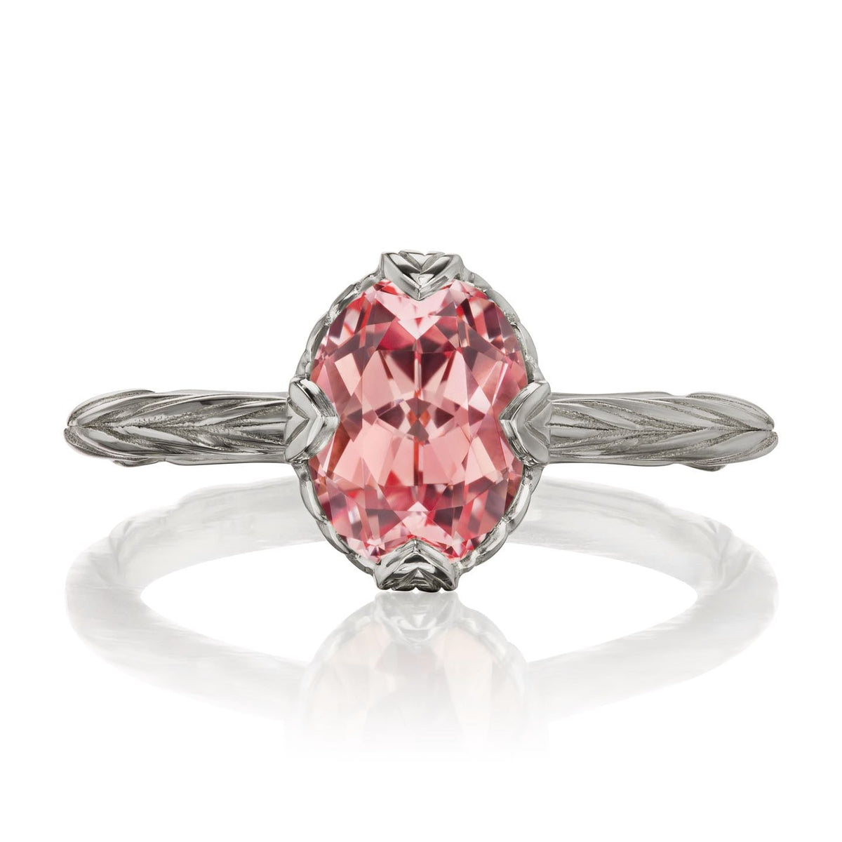 ・OLIVIA・Oval Peach Sapphire, Willow Leaf Band, 1.75ct