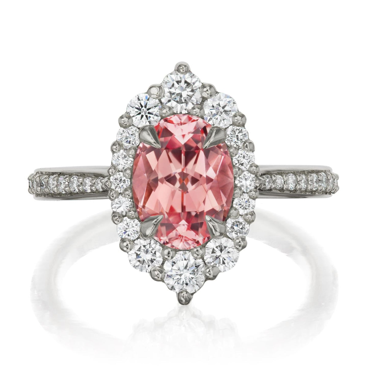 ・SOFIA・Oval Peach Sapphire Center, Diamond Halo (2.18ctw+)