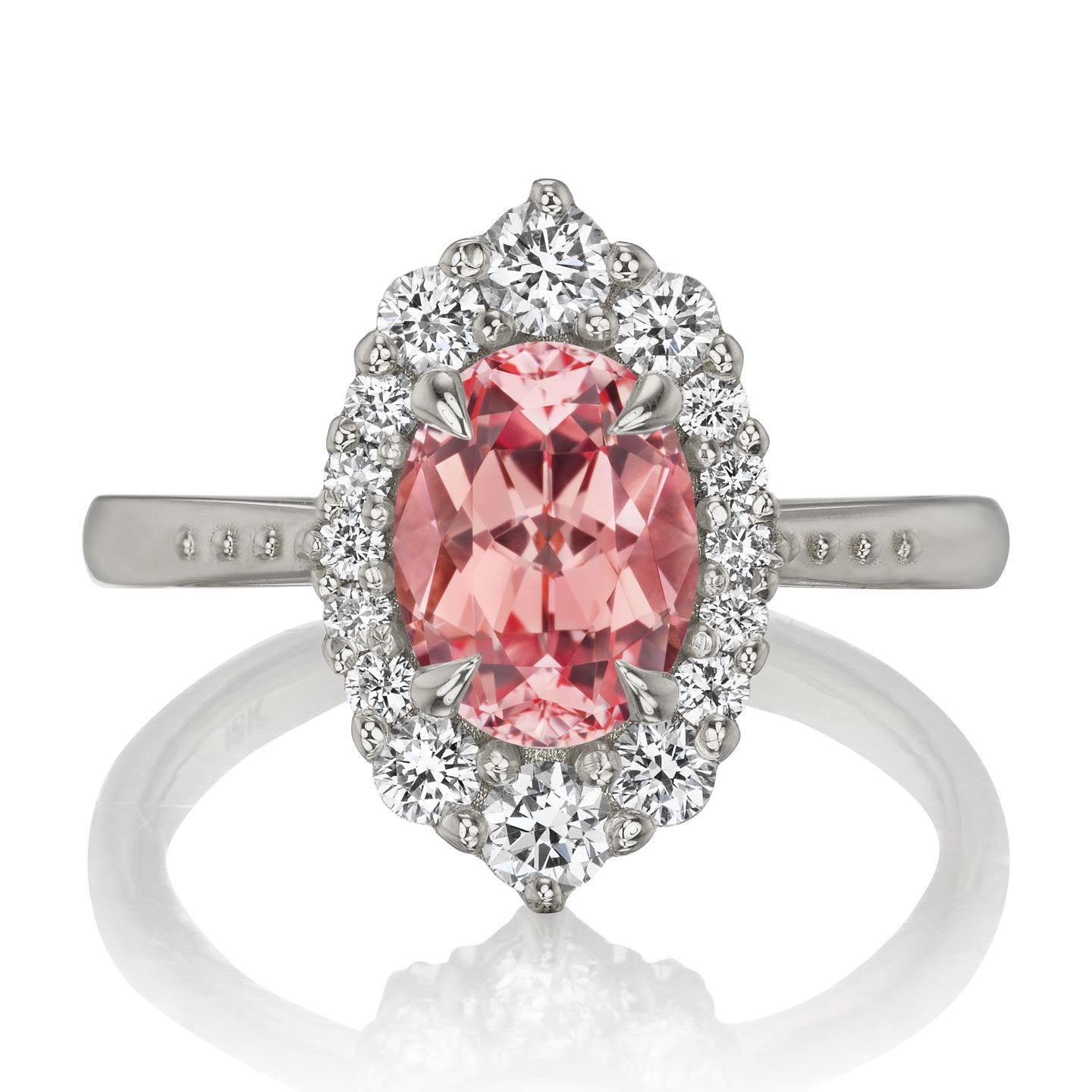 ・SOFIA・Oval Peach Sapphire Center, Diamond Halo (2.18ctw+)