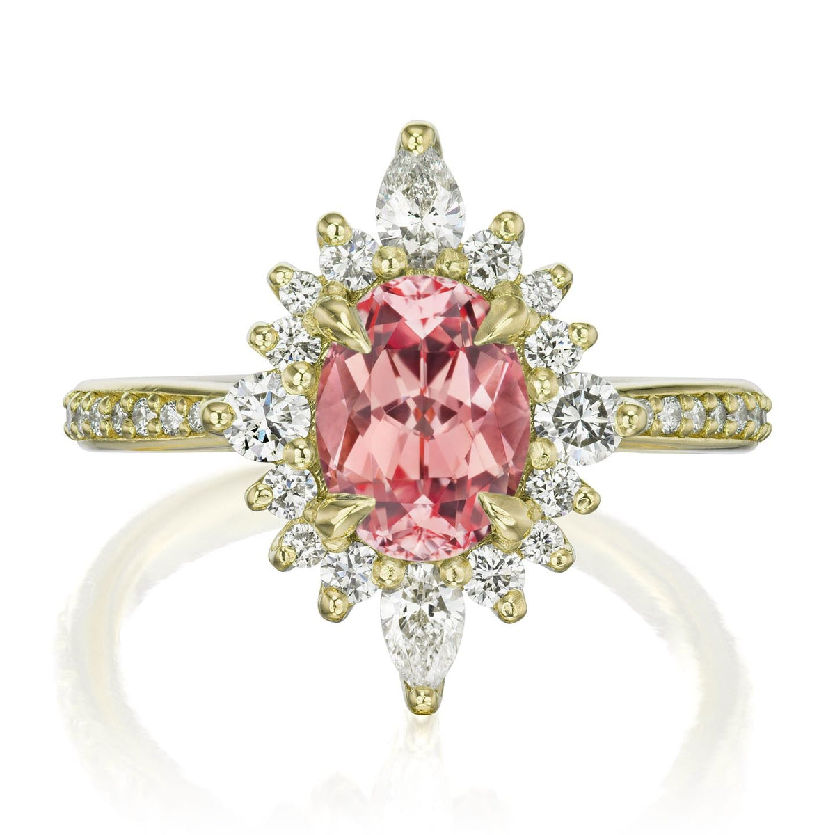 ・ANIKA・Oval Peach Sapphire Center, Diamond Halo (2.23ctw+)