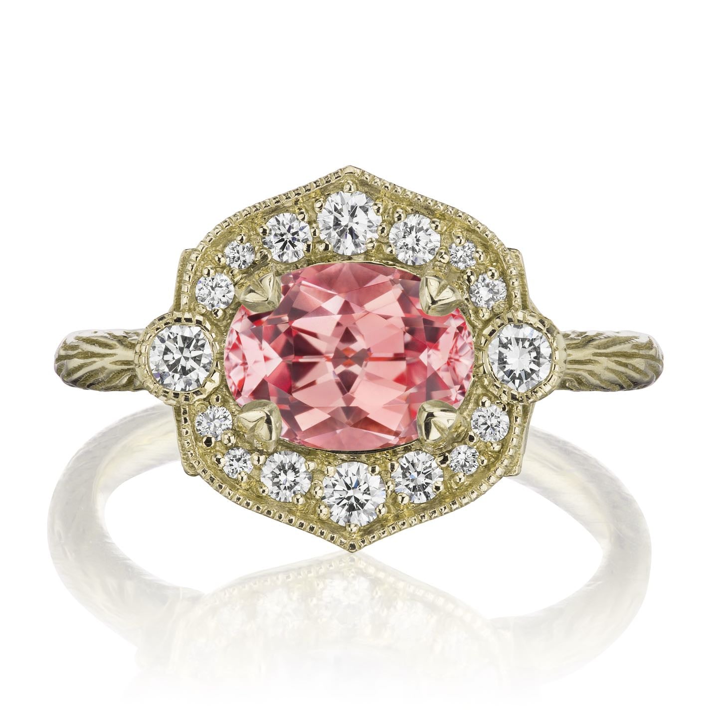 ・LILLIAN・Oval Peach Sapphire Center, Diamond Halo (2.11ctw)
