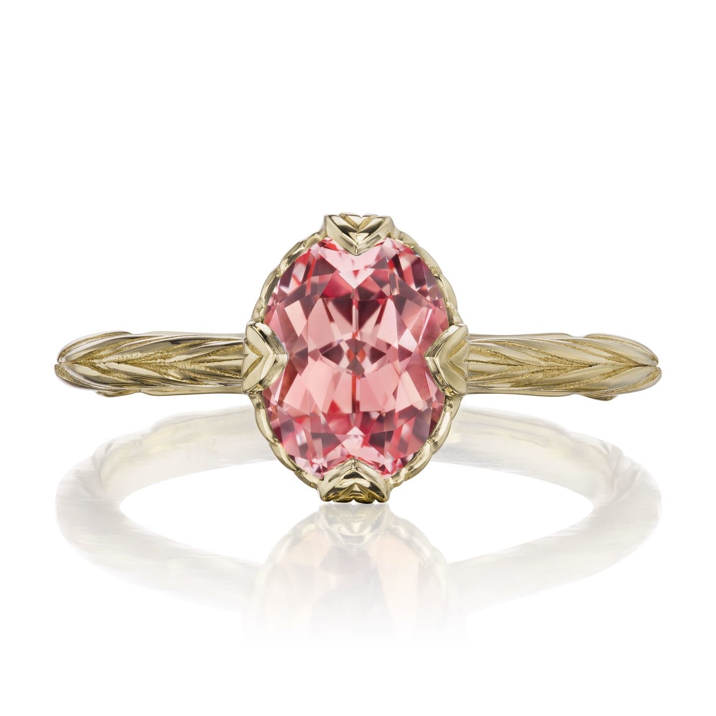 ・OLIVIA・Oval Peach Sapphire, Willow Leaf Band, 1.75ct