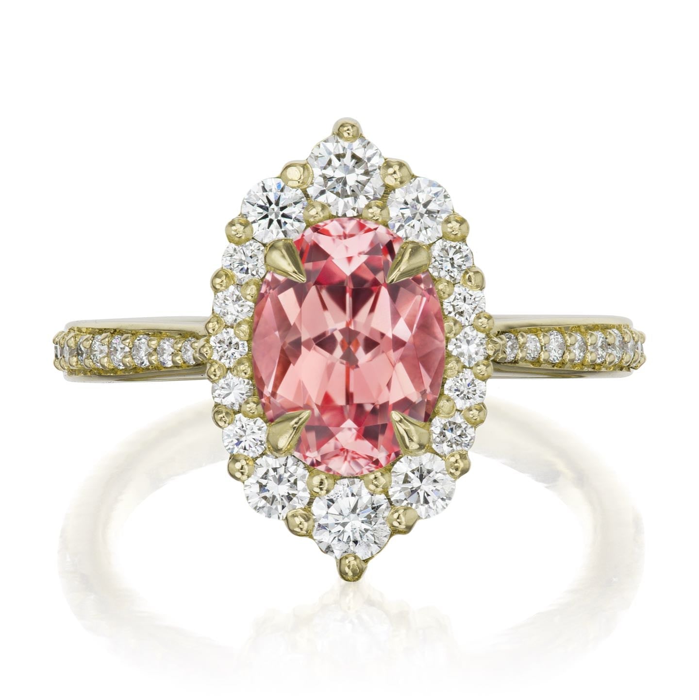 ・SOFIA・Oval Peach Sapphire Center, Diamond Halo (2.18ctw+)