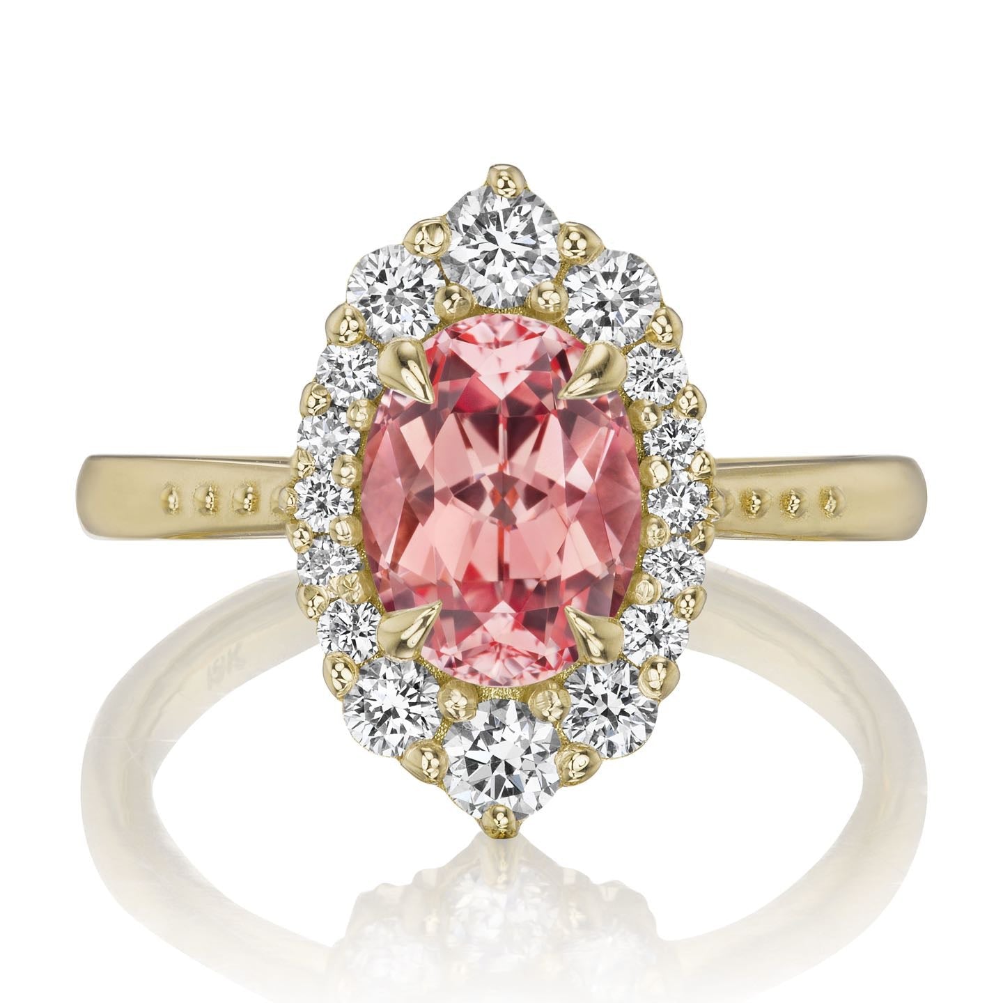 ・SOFIA・Oval Peach Sapphire Center, Diamond Halo (2.18ctw+)