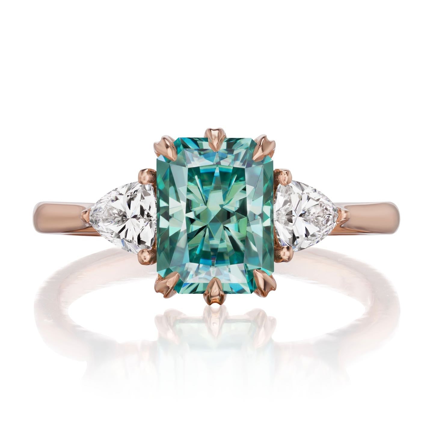 ・AVERY・Radiant Cut Aqua-Teal Iconic™ Moissanite Center, Trillion Diamonds (2.22ctw)