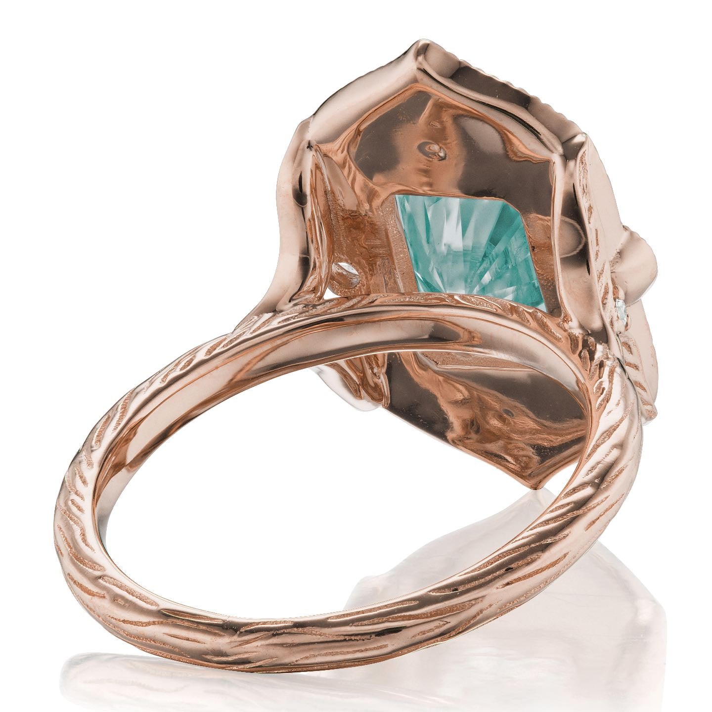 ・ESTELLA・Emerald Cut Iconic™ Aqua-Teal Moissanite, Diamond Halo (2.30ct)