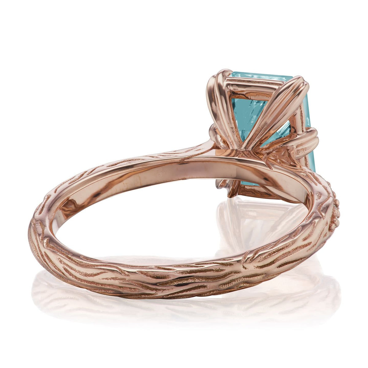 ・NAOMI・Emerald Cut Aqua-Teal Iconic™ Moissanite, Twig Textured Diamond Band (1.75ct Center)