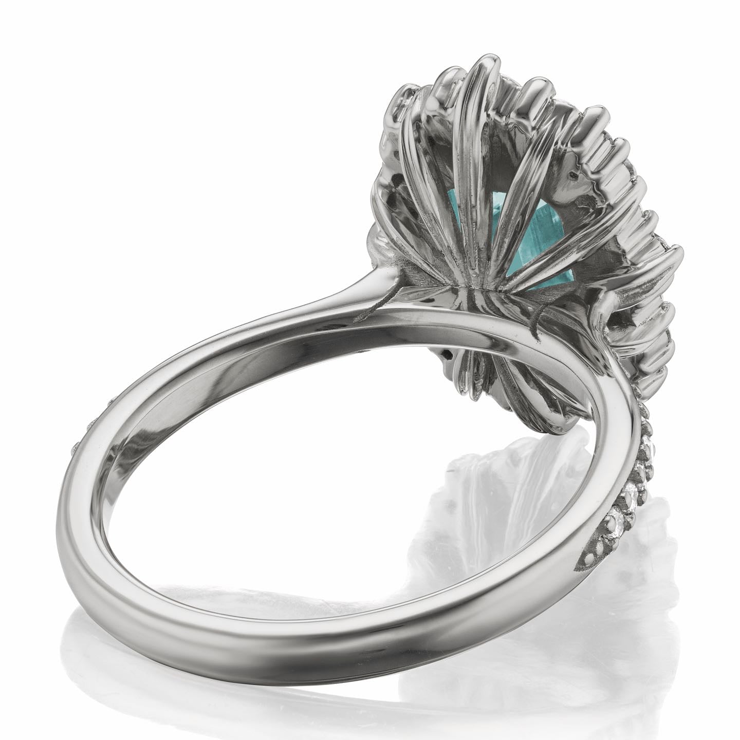 ・ADELINE・Radiant Cut Aqua-Teal Iconic™ Moissanite Center, Diamond Halo (2.21ctw+)