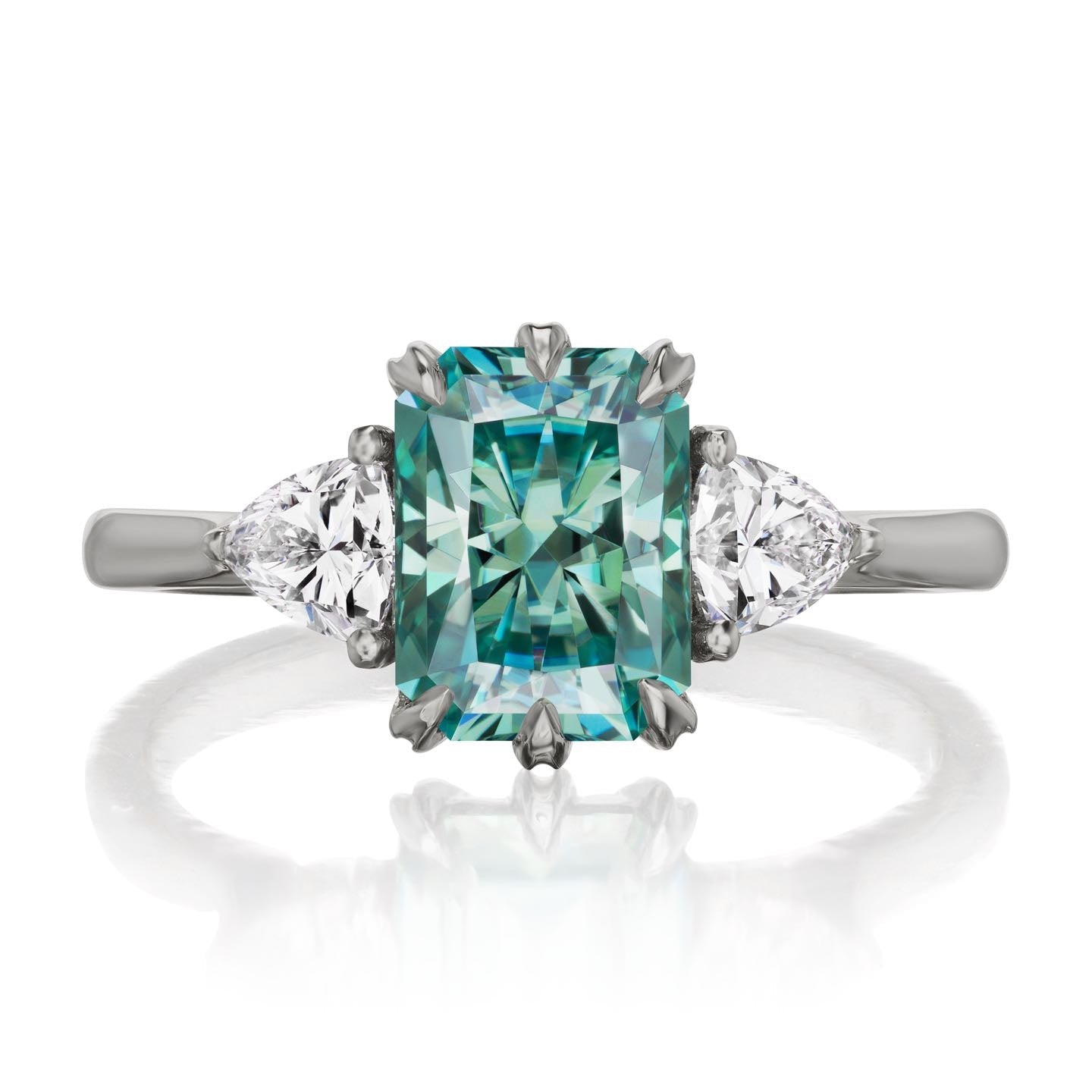 ・AVERY・Radiant Cut Aqua-Teal Iconic™ Moissanite Center, Trillion Diamonds (2.22ctw)