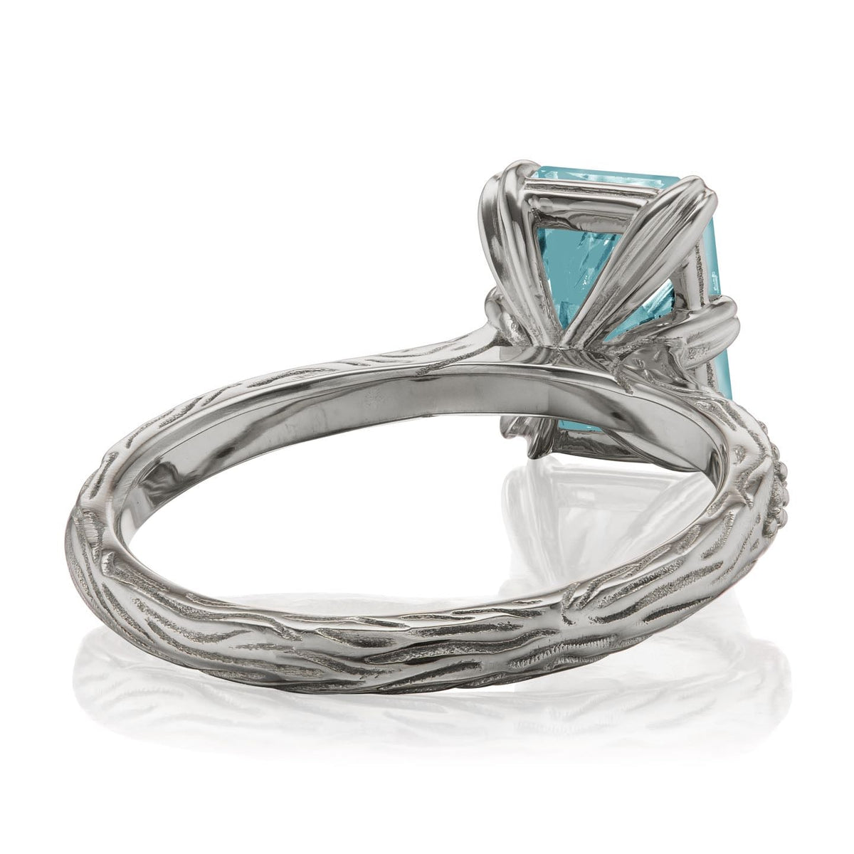 ・NAOMI・Emerald Cut Aqua-Teal Iconic™ Moissanite, Twig Textured Diamond Band (1.75ct Center)