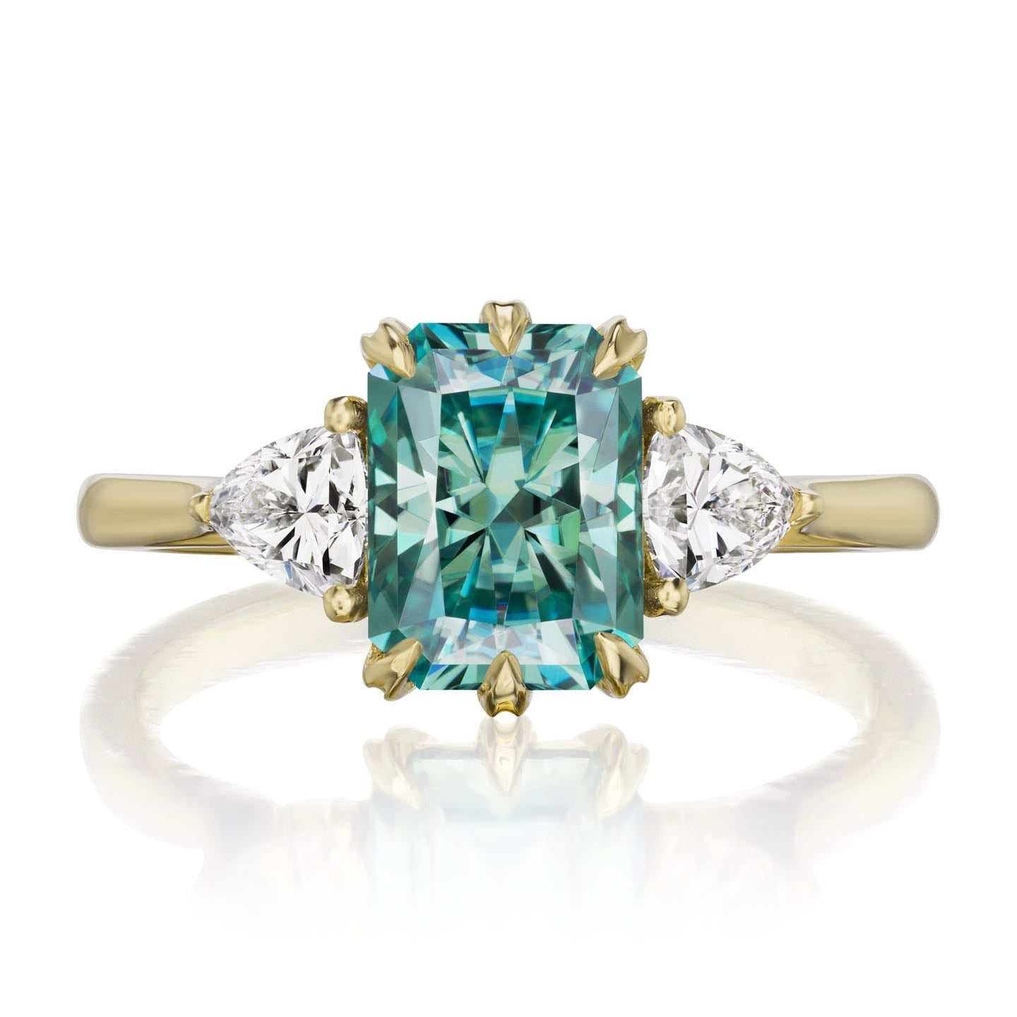 ・AVERY・Radiant Cut Aqua-Teal Iconic™ Moissanite Center, Trillion Diamonds (2.22ctw)